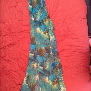 Lulu's Teal Turquoise Dress with Feather-Print Tie